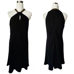 Vintage 90s Womens 16‎ Evan Picone Slip Dress Black Beaded Neckline Lined LBD